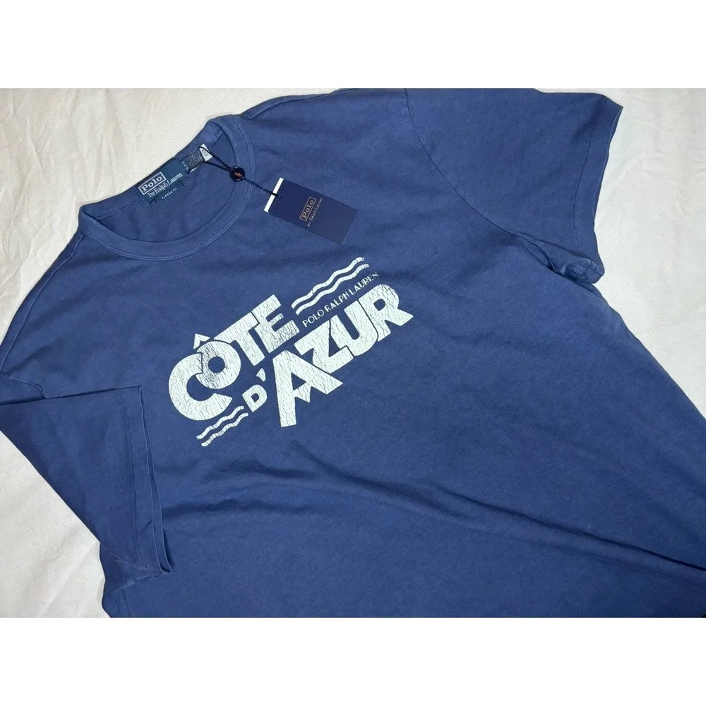 Polo by  Ralph Lauren Cote D' Azur Classic Fit T‎ Shirt Blue XL NWT Retro Style